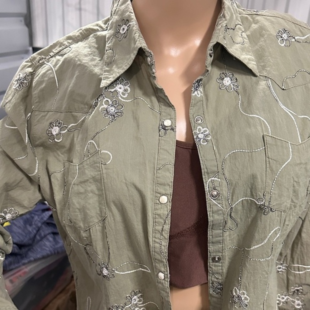 Cowgirl up Women's Embroidered Blouse light, green and white size L